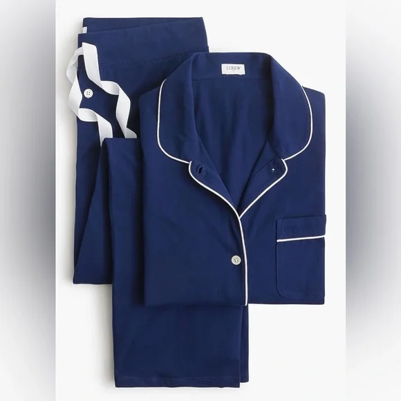 J Crew Factory Navy Blue Eco Dreamiest Long Sleeve Shirt & Pants Pajama set - Picture 2 of 5